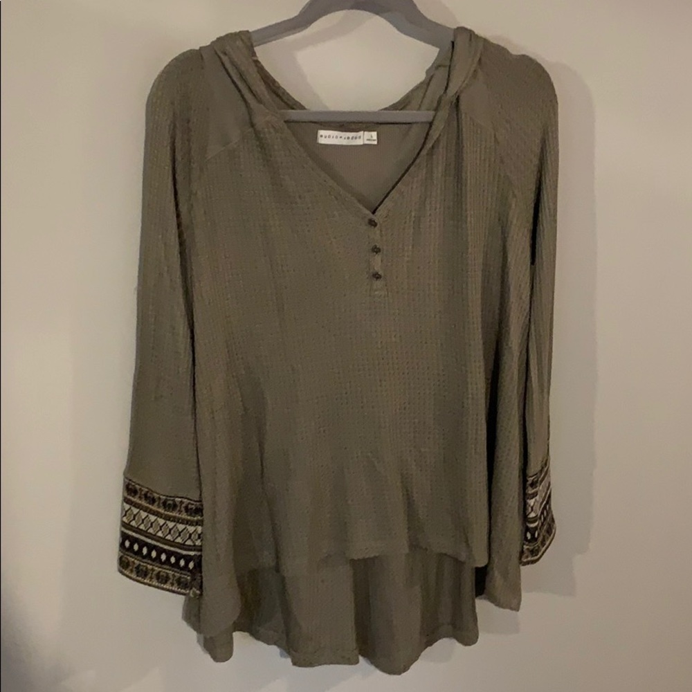 Green hooded sweater